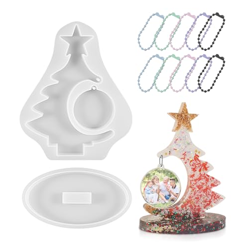 Groß Epoxidharz Formen Epoxidharz Gießform Weihnachtsbaum Weihnachten Ornament mit Runde Anhänger Gießen Harzform Epoxidharz Weihnachten Bilderrahmen GießForm für DIY Basteln Haus Dekoration von tlidfgeo