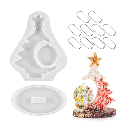 Groß Epoxidharz Formen Epoxidharz Gießform Weihnachtsbaum Weihnachten Ornament mit Runde Anhänger Gießen Harzform Epoxidharz Weihnachten Bilderrahmen GießForm für DIY Basteln Haus Dekoration von tlidfgeo