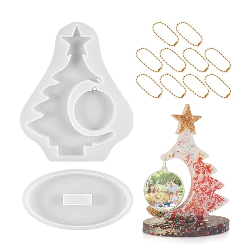 Groß Epoxidharz Formen Epoxidharz Gießform Weihnachtsbaum Weihnachten Ornament mit Runde Anhänger Gießen Harzform Epoxidharz Weihnachten Bilderrahmen GießForm für DIY Weihnachtsgeschenke von tlidfgeo