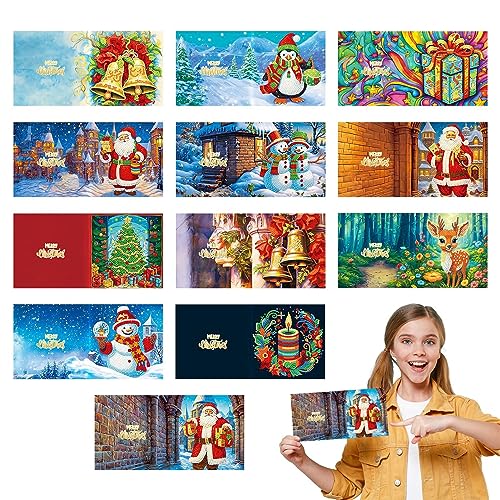 tongfeng 12 Stück Weihnachtsgrußkarten – 5D Diamant Malerei Set – Diamond Painting Grußkarte – Weihnachten Greeting Cards – Weihnachtskarte Geschenk Karte Deko Weihnachtsdeko von tongfeng