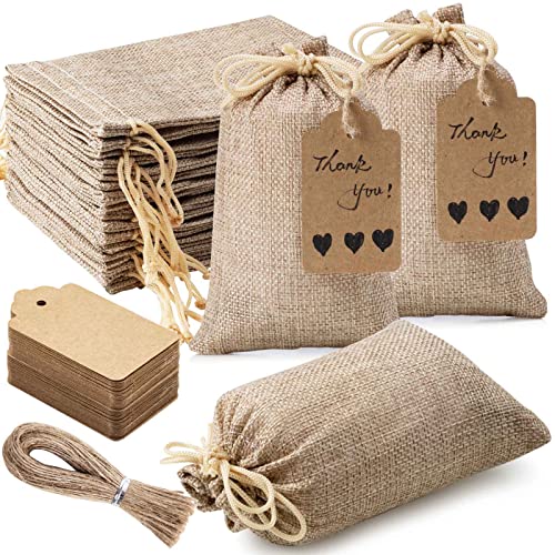 25 Stück Jute-Geschenktüten mit Kordelzug und 25 Stück Geschenkanhänger, 10x15cm wiederverwendbare Geschenktüten, Jutebeutel, Tasche für Hochzeitsgeschenke, Party, Schmuckbeutel, Weihnachten von toocoo