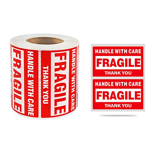 Fragile Warn Etiketten 500/1000stk. Aufkleber"Handle With Care -Fragile- Thank You" Bruchgefahr Vorsicht zerbrechlich, rote Hinweis Label für Paket, Shipping Label Sticker von tooloflife