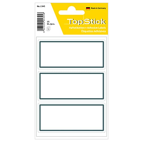 TopStick 1345 Buchetiketten zum Beschriften neutral grauer Rand, 150 Stück, 82 x 36 mm, selbstklebend, Buchaufkleber für Schule Kinder Mädchen Jungen, blanko Heftetiketten Aufkleber, weiß von TopStick