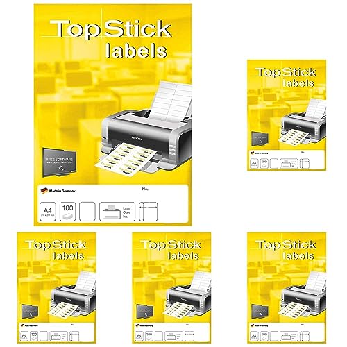 TopStick 8712 Universal Etiketten, 100 Blatt, 105 x 37 mm, 16 Stück pro A4 Bogen, 1600 Aufkleber, selbstklebend, bedruckbar, blanko Klebeetiketten aus Papier für Laser/Inkjet Drucker, weiß von TopStick