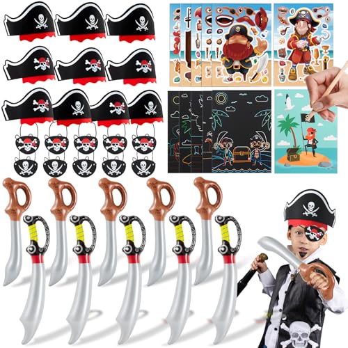 Piraten Party Mitgebsel Kindergeburtstag Gastgeschenk Give Aways Kindergeburtstag Piratenhut Aufblasbares Piraten Spielzeug Augenklappe Make-a-face Aufkleber Kratzbilder Piraten Party Deko Kinder von toywowz