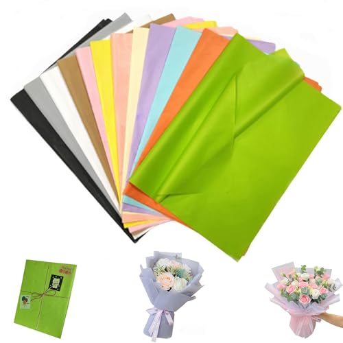 120 Blatt Seidenpapier Verpackungsmaterial, 50x70cm Seidenpapier Packseide, Seidenpapier Weiß Bunt, Seidenpapier Zum Verpacken für Blumenstrauß Verpackung, DIY Geschenkdekoration(12 Farben) von trabag