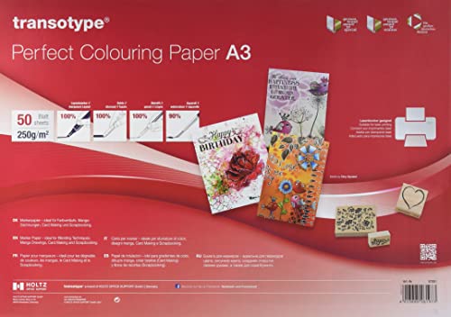 Perfect Colouring Paper, Markerpapier DIN A3, 250 g/qm, 50 Blatt, für Farbverläufe, Manga-Zeichnungen, Card-Making und Scrapbooking, geeignet für Laserdrucker von transotype