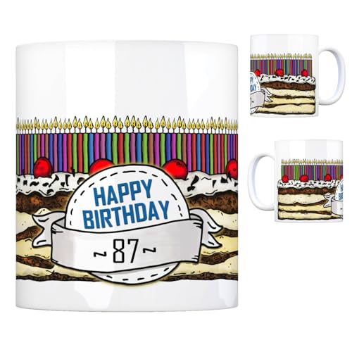 Geburtstagstorte Kaffeebecher zum 87. Geburtstag mit 87 Kerzen Tasse Becher mug von trendaffe