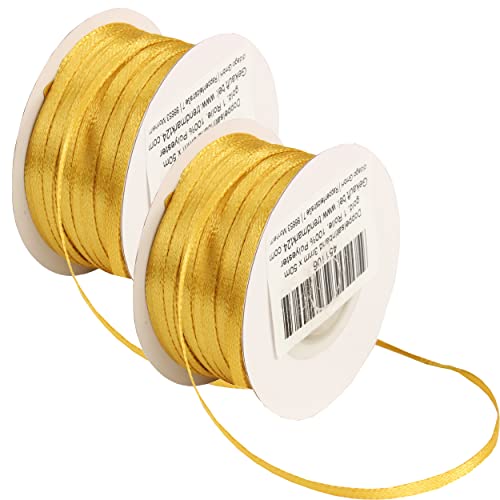 Doppelsatinband 3mm gold 2x50 m (100m) Lang Floristik-Band Geschenk-Band Deko-Band Schleifen-Band Hochzeit Geburtstag Feiern Feste Taufe doppelseitiges Satinband 3 mm breit von trendmarkt24