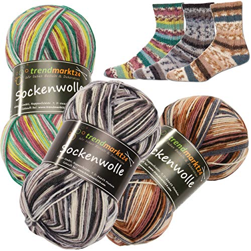 trendmarkt24 Wolle Set Herbst Winter Set 4fädig Wollpaket 300g schadstoffgeprüft Sockenwolle Strickwolle von trendmarkt24