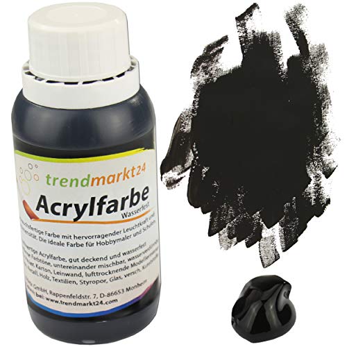 trendmarkt24 Acrylfarbe Schwarz 150 ml Flasche Malfarbe Acryl Farbe Holz Gips Ton Beton von trendmarkt24