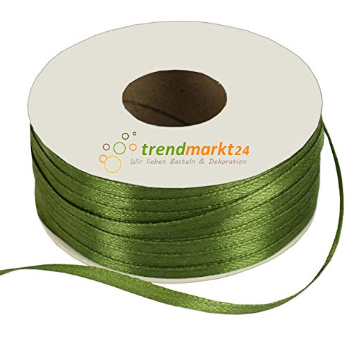 trendmarkt24 Doppelsatinband 3mm Olive 100 m Lang Floristik-Band Geschenk-Band Deko-Band Schleifen-Band Hochzeit Geburtstag Feiern Feste Taufe doppelseitiges Satinband 3 mm breit von trendmarkt24