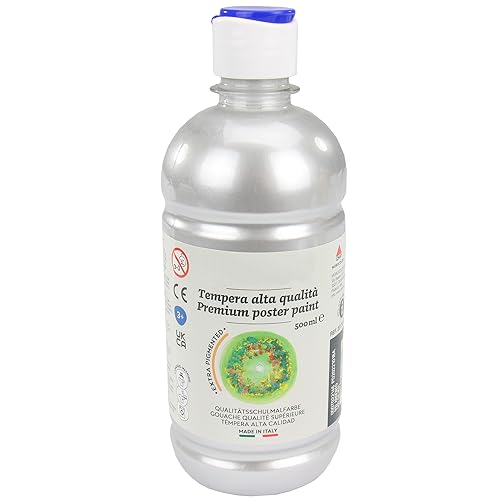 trendmarkt24 Farbe silber Wasserbasis 1 x 500ml Flasche Plakatfarbe Malfarbe silberfarbe Tempera von trendmarkt24