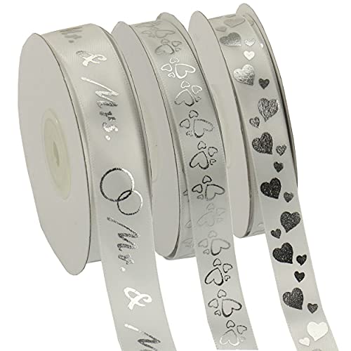 trendmarkt24 Hochzeitsbänder Set mit Motiv 3 Bänder 75 m Set Satinband Dekoband Hochzeitbänder von trendmarkt24