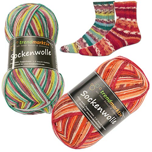 trendmarkt24 Wolle Set Mix Rot Grün 4fädig Woll-Paket 200g schadstoffgeprüft Sockenwolle Strickwolle von trendmarkt24