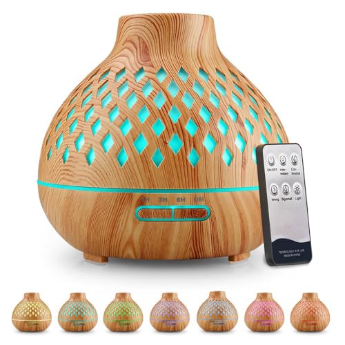 Tronisky Aroma Diffuser, 400ml Duftöl Diffuser, Diffusor für Ätherische Öle, Ultraschall Luftbefeuchter Aromatherapie Öle Diffusor mit Fernbedienung und 7 Farben Led für Zuhause, Schlafzimmer, Büro von tronisky