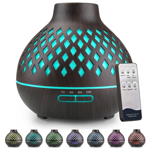 Tronisky Aroma Diffuser, 400ml Duftöl Diffuser, Diffusor für Ätherische Öle, Ultraschall Luftbefeuchter Aromatherapie Öle Diffusor mit Fernbedienung und 7 Farben Led für Zuhause, Schlafzimmer, Schwarz von tronisky