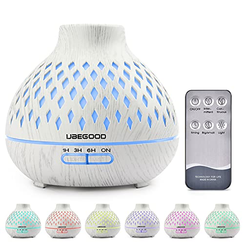 Tronisky Aroma Diffuser, 400ml Duftöl Diffuser, Diffusor für Ätherische Öle, Ultraschall Luftbefeuchter Aromatherapie Öle Diffusor mit Fernbedienung und 7 Farben Led für Zuhause, Schlafzimmer, Weiß von tronisky