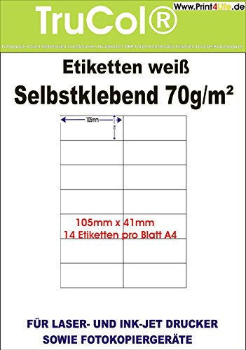 14.000 Etiketten 105 x 41 mm selbstklebend auf DIN A4 Bögen (7x2 Etiketten) – 1000 Blatt Bigpack - Universell für Laser/Inkjet/Kopierer einsetzbar von trucol