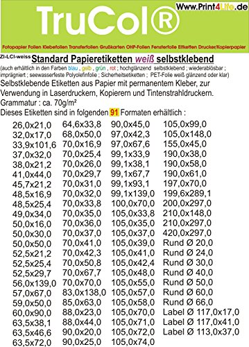 2200 STK. Selbstklebende WEIßE Etiketten permanent klebend Adressetiketten Etikettenformat 90.0x25.0mm, 100 Blatt DIN A4, 70g/qm, geeignet für Inkjetdrucker-, Laserdrucker und Kopierer. von trucol