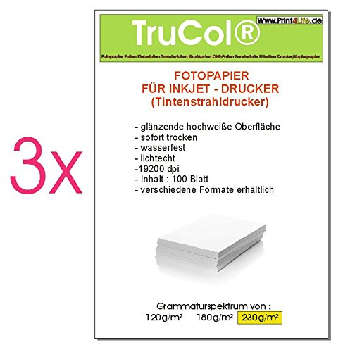 300 Blatt DIN A4 230g/m² Fotopapier Hglossy wasserfest Photopapier hochglänzend high glossy wasserfest photopaper photo paper DINA4 230g / m² 230g/qm von trucol