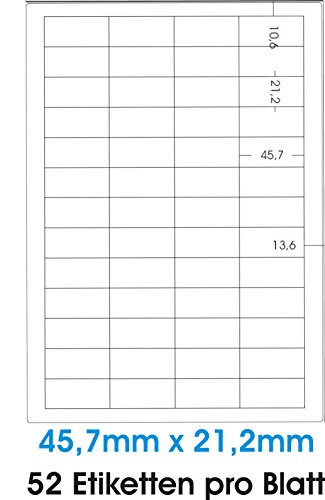 5200 STK. Selbstklebende WEIßE Etiketten permanent klebend Adressetiketten Etikettenformat 45.7x21.2mm, 100 Blatt DIN A4, 70g/qm, geeignet für Inkjetdrucker-, Laserdrucker und Kopierer. von trucol