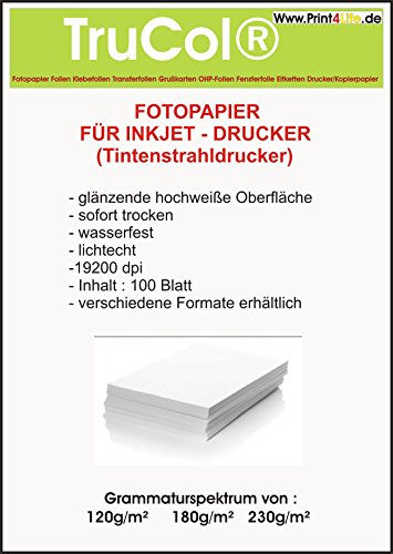 Fotopapier 500 Blatt Injektpapier Hochglanzpapier A4 (210 x 297 mm) 230g /m² Photopapier Papier von trucol