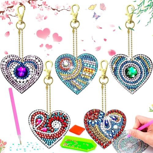 5 Stück Kreativer Diamant Schlüsselanhänger, Kinder DIY 5D Diamond Painting Keychain Kit, DIY Diamant Malerei Schlüsselbund, für Rucksäcke, Geldbörsen, Auto, Zimmer von truee