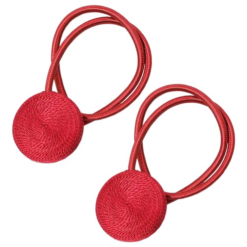 tulkdexi Magnetische Vorhang-Raffhalter, starke magnetische Vorhang-Clips, 2 Stück, magnetische Vorhangschnallen, Polyester, rundes Design, Raffhalter für Wohnzimmer, Schlafzimmer, Rot von tulkdexi