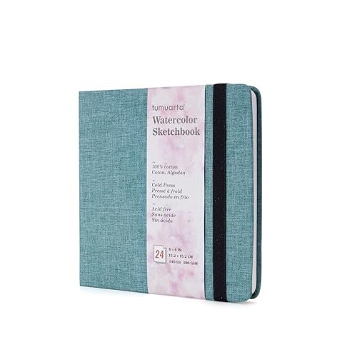 tumuarta Aquarell Skizzenbuch, 15x15 cm, 300 g/m², 100% Baumwollpapier, kaltgepresst, 24 Blatt, 48 Seiten, Aquarell-Journal für die Verwendung als Reiseskizzenbuch und Mixed-Media-Notizblock (Blue) von tumuarta