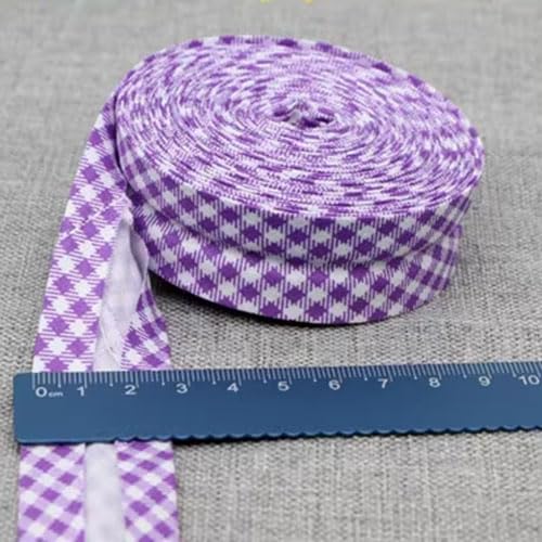 Schrägband Baumwolle 25mm Gefalzt 42 Farben zum nähen Nahtband (gingham lila, 5 metre) von tutu2