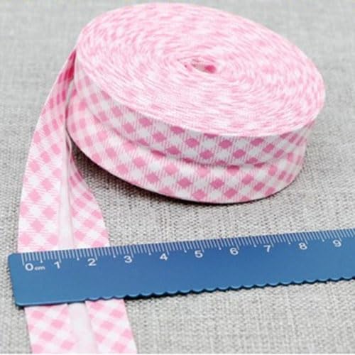 Schrägband Baumwolle 25mm Gefalzt 42 Farben zum nähen Nahtband (gingham pink, 5 metre) von tutu2