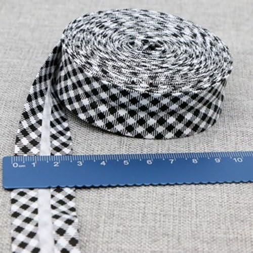 Schrägband Baumwolle 25mm Gefalzt 42 Farben zum nähen Nahtband (gingham schwarz, 5 metre) von tutu2