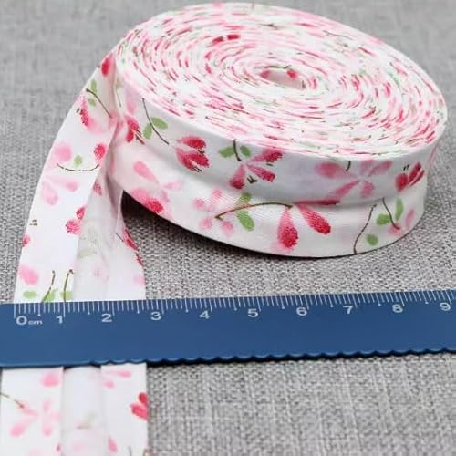 Schrägband Baumwolle 25mm Gefalzt 48 Farben zum nähen Nahtband (geblümt pink weiß, 5 metre) von tutu2