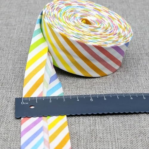 Schrägband Baumwolle 30mm Gefalzt 33 Farben zum nähen Nahtband (Gestreift Regenbogen, 10 Metre) von tutu2