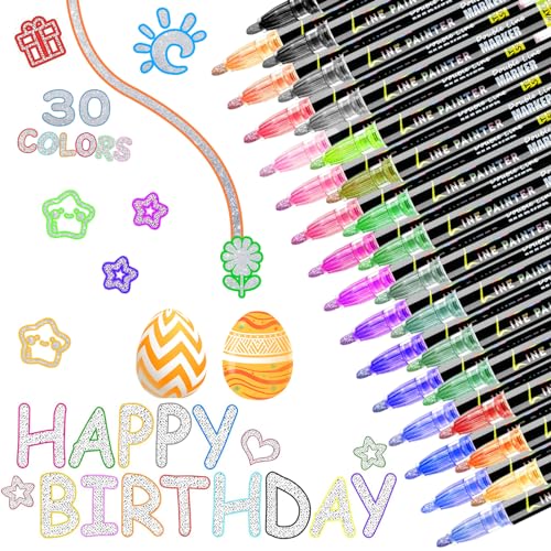 Glitzerstifte Magische Stifte für Ostergeschenke Kinder, 30 Double Line Pen Outline Stift Metallic Zauberstifte, Doppellinie Outline Marker Stifte für Scrapbooking, Ostern Basteln, Mädchen Geschenke von twirush