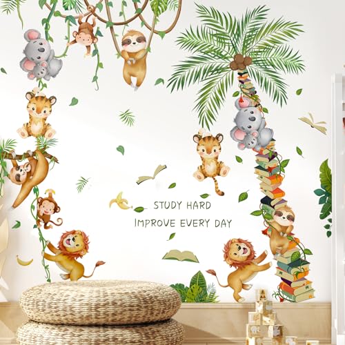 Wandtattoo Dschungel Tiere Baum Reben Wandaufkleber, Löwe Affen Koala Tiere Wandsticker Babyzimmer, Kinderzimmer Schlafzimmer Wanddeko von twirush