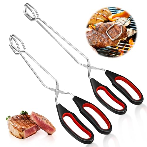 2 pack Scheren Zange Grillzange Edelstahl Scherenzange Spaghettizange Grillzange Schere Kochen Scherenzange mit Griff Edelstahl Grillzange Grillen Zange für Umdrehen Lebensmitteln Werkzeug (9/11 Zoll) von uinnossvc