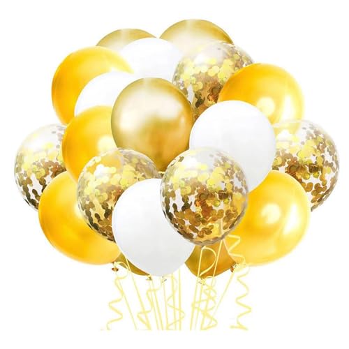ulafbwur Ballon-Gelegenheitsdekorationen, Latex-Dekorationsset, 1 Set, weiß, goldgelb, Geburtstag, Hochzeit, Brautparty, Paillettenband Golden von ulafbwur
