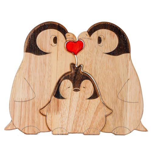 Pinguin-Familienornament, Cartoon Holzfigur Pinguin Dekore, Schreibtisch Holz Pinguin, Pinguin Holzfigur, Freistehende Pinguin-Ornamente aus Holz für Nachttisch, Couchtisch, Esstisch, Bücherregal von ulapithi