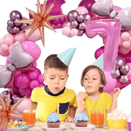 ulapithi Rosa Partyballons,Rosa Ballon-Geburtstagsparty-Set | Schleife Zahlen Geburtstagsdekorationen Latex Set - Rosafarbene Rosen-Ballonschleife, Folien-Zahlen-Latex-Luftballons, von ulapithi