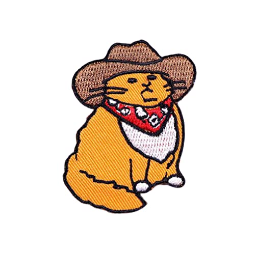 Western Cowboy Katze Patch Niedliche Tier Patches Stickerei Patch Applikationen Iron On/Sew On Patches Lustige bestickte Patches für Kleidung Aufkleber Dekorationen Geschenk von ulricar