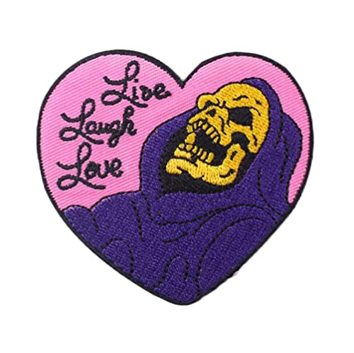 ulricar Live Laugh Love Heart Patch Skeleton Applique Iron On Sew On Skull Heart Patch Sticker for Jackets Jeans Pants Backpacks Clothes, Multicolor, WJH-YF5 von ulricar