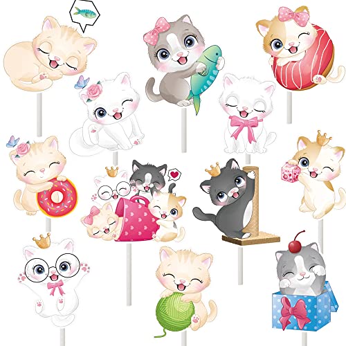 24 Stück Happy Birthday Katze Party Dekorationen Katze Kuchen Cupcakes Dekorieren Tier Themen von umoni