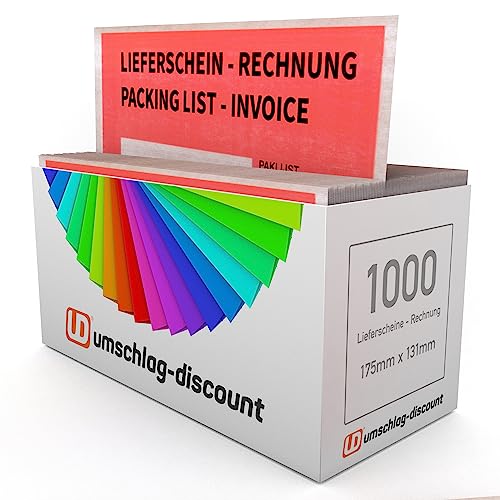 umschlag-discount – rote Versandtaschen aus Pergamin-Papier für Lieferscheine, Rechnungen, Retourenscheine & Co – 1000 Stück selbstklebende Lieferscheintaschen mit den Innenmaßen 175 x 130 mm (DIN C6) von umschlag-discount