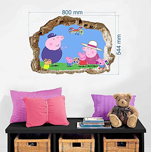 Peppa Pig Wandsticker Wandbilder für Jungs, Wandtattoo Peppa Pig Pattern 790mm x 540mm, PVC-Material, Wasserdicht, Schimmelresistent, Rosa, Cartoon, Wandsticker von unbrending