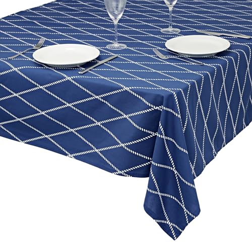 unendlich schoen - Tischdecke aus 100% Baumwolle, Beste Qualität in modernem Design, Maritim-Hanseatischer Look mit Kordelmuster, faltenfreies Fallen (140 x 180 cm, blau Weiss) von unendlich schoen