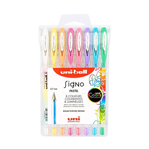 uni-ball Mitsubishi Pencil – 8 Gel-Inlineskate Signo – Pastellfarben – Spitze 0,7 mm – Medium-Schrift – Fantasie-Inlineskate für kreative Freizeit und Karten von Uni-Ball