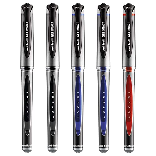 Uni-Ball Gel Impact Kugelschreiber, 1 mm breit, Schwarz, Blau und Rot, 5 Stück von Uni-Ball