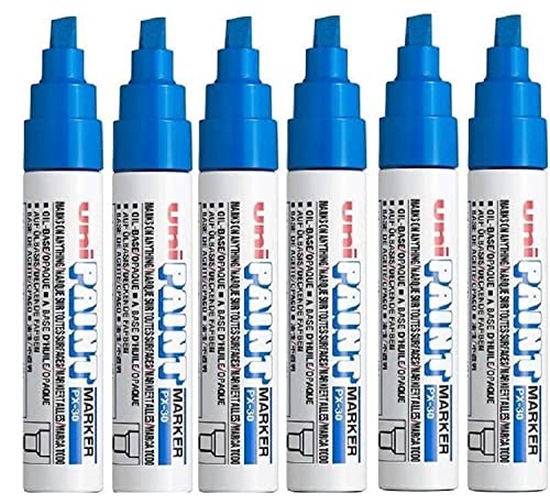 Uni Farbe breit (4–8,5 (mm) Schrägkeilspitze) blau Öl Paint Marker Pen Metall Glas Holz Kunststoff Stein Outdoor mm Metall, Feder Spitze (6 Stück) von Uni-Ball